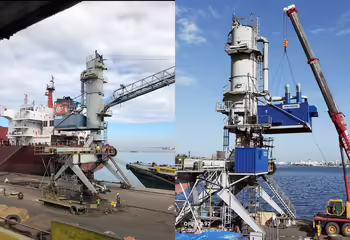 Vorher/Nachher-Bild über den Umbau und die Modernisierung einer existierenden Ent-/Beladeanlage.